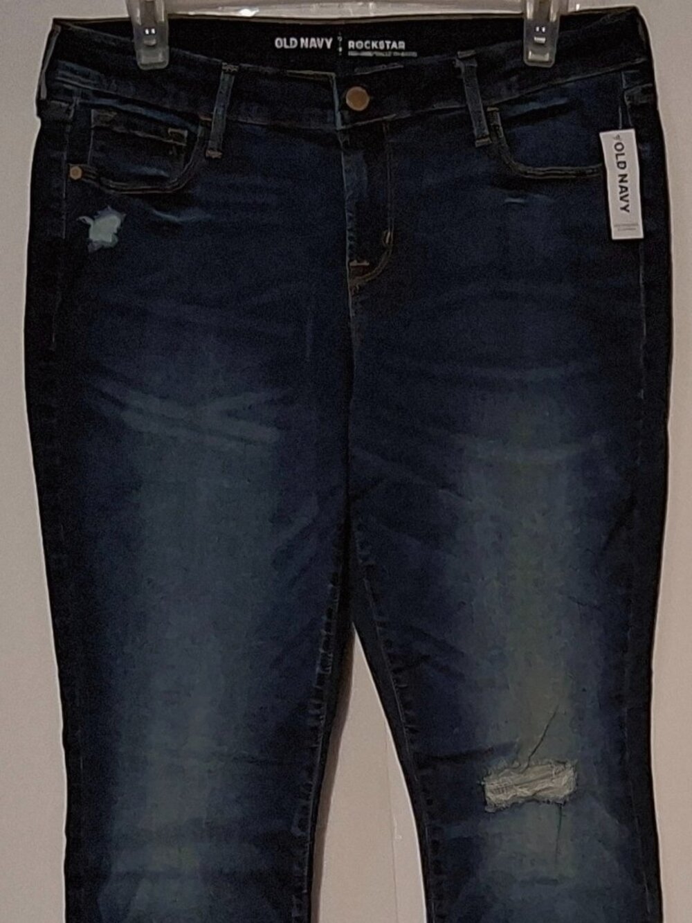 Women's Old Navy Rockstar Mid-Rise Medium Blue Faded Distressed Denim Jeans
